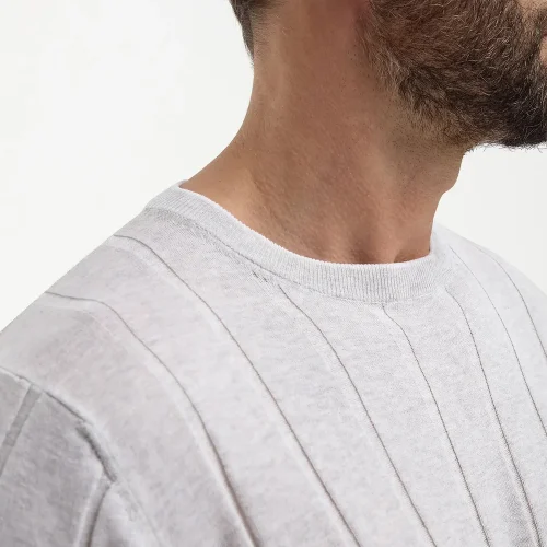 Light Grey Ribbed T-Shirt - Made in Italy