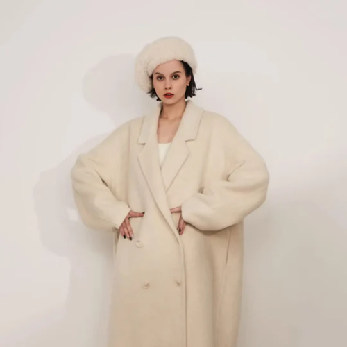 Oversized Double-breasted Long Wool Coat With Lapel Collar