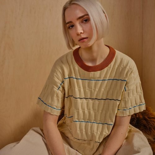 Wiggle Stripe Knit Grid Tee - Brugmansia