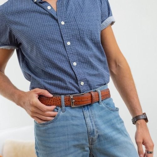Gold Mock Croc Leather Belt