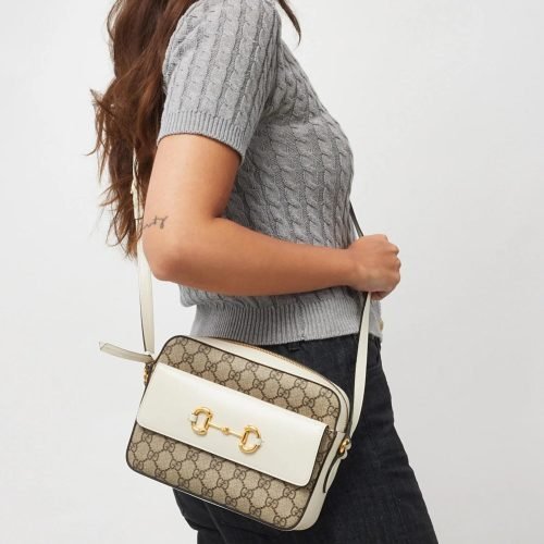 Gucci Horsebit 1955 Small GG Supreme Canvas Shoulder Bag White 645454
