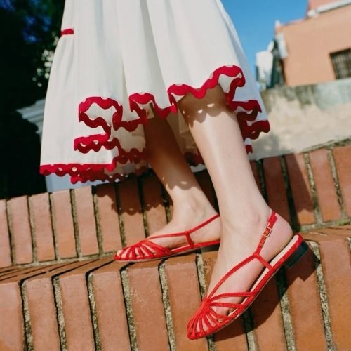 Devon Red Moiré Slingback Sandal