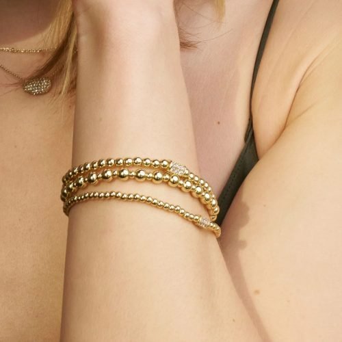 Pavé Rondelle Stackable Gold Beaded Bracelet