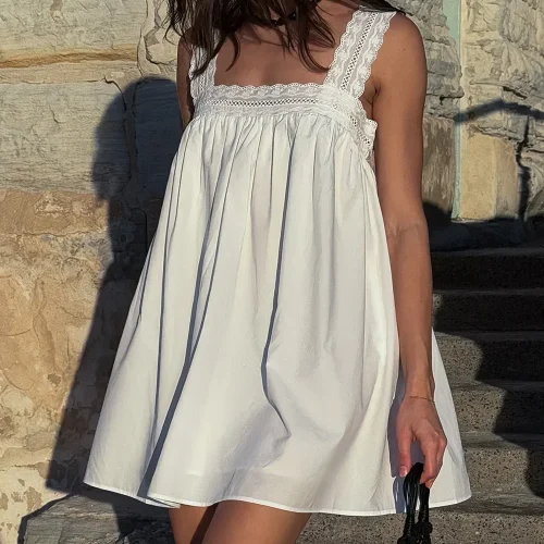 Miranda White Lace Trim Mini Dress