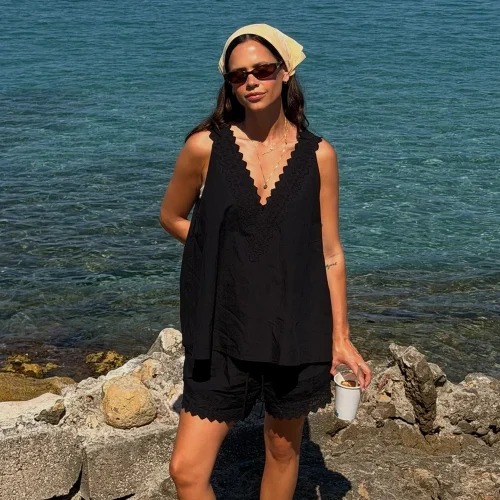 Annabel Black V Neck Top