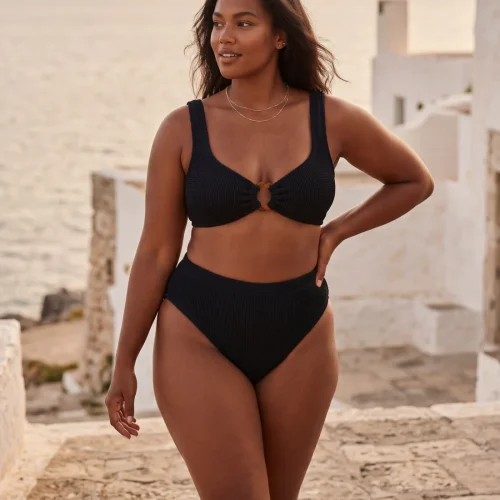 One Size Crinkle Bikini Set (Portofino Top, High-Waisted Bottoms)