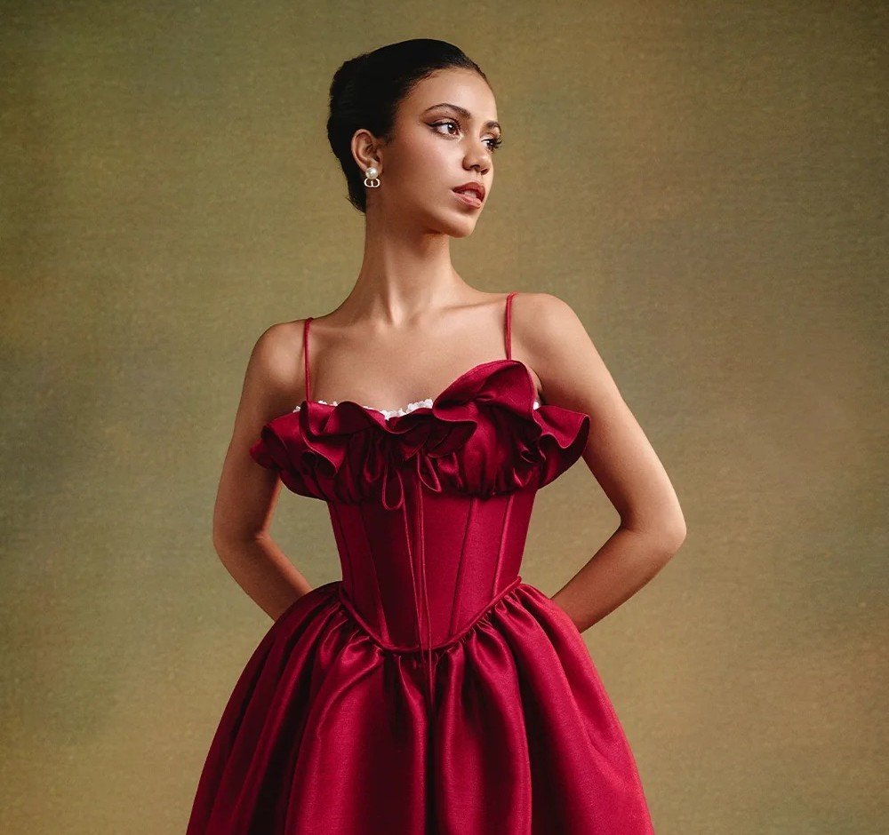 Tulip Ball Gown Ruffle Midi Dress