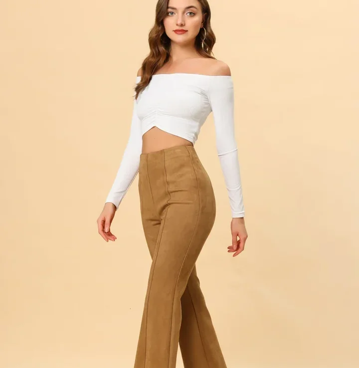 Faux Suede Wide Leg Bell Pants